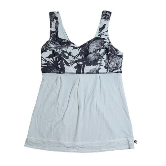 Lululemon Tame Me Brisk Bloom Black and White Floral Athletic Tanktop Size 8 - Picture 1 of 5